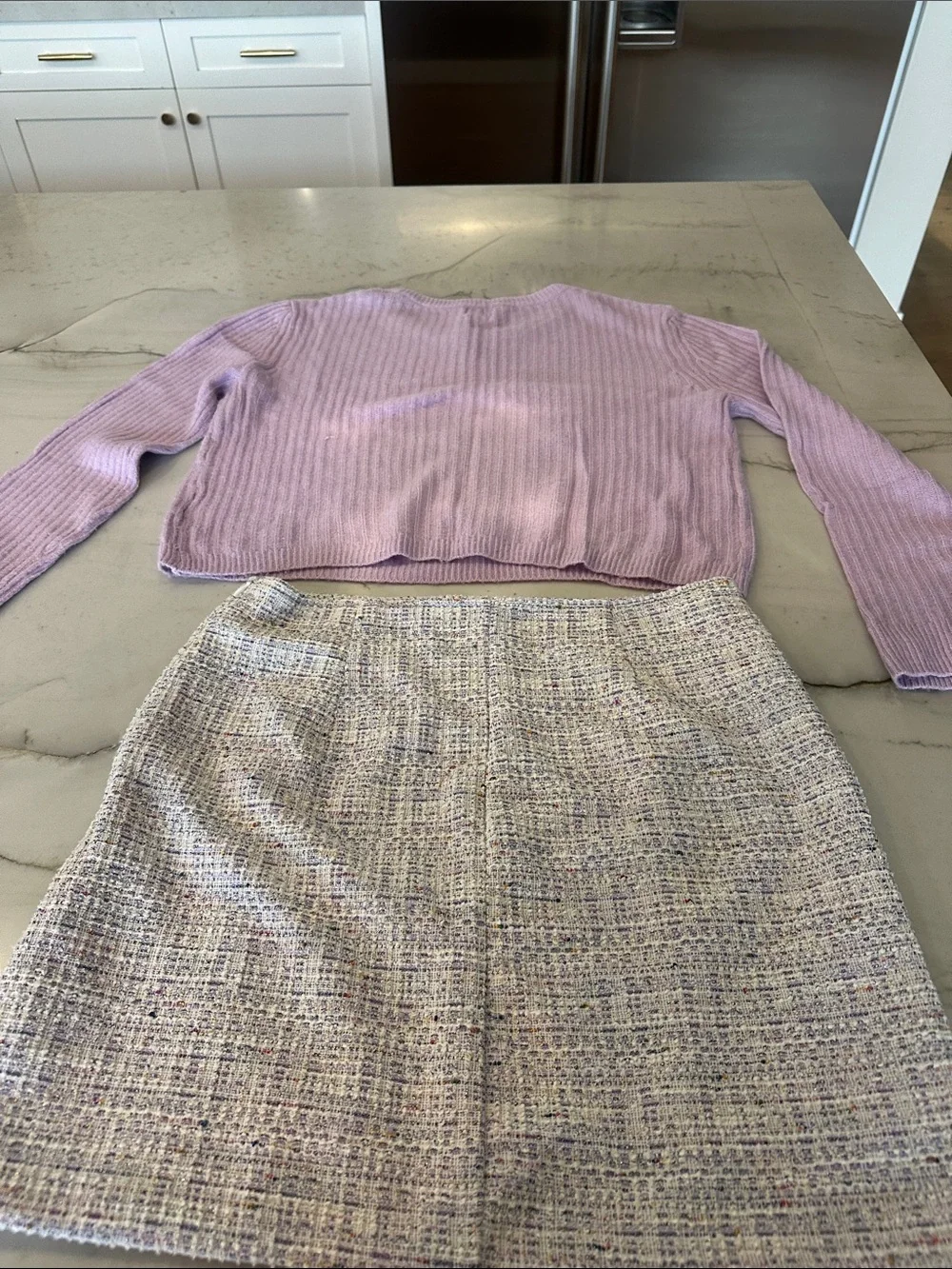 Blue Rain Lilac Tweed Mini Skirt and Knit Sweater Set
